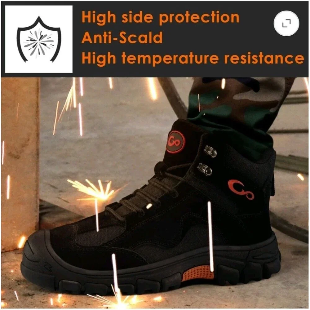 Ecetana Steel Toe Work Boots for Men Safety Industrial Construction Shoes